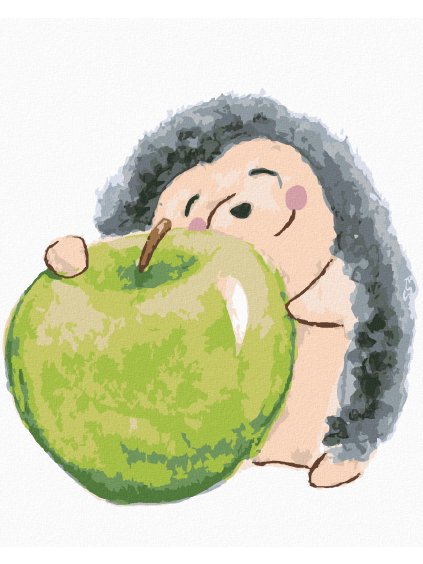 Diamantové maľovanie - JEŽKO S JABĹČKOM (Rámovanie bez rámu a bez vypnutia plátna, Rozmer 40x50 cm)