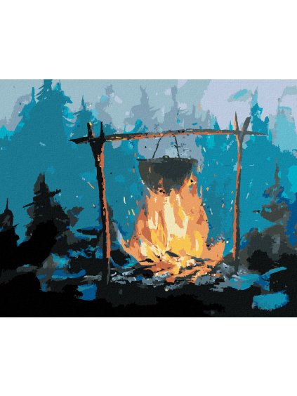 Diamantové maľovanie - KEMPOVANIE V LESE (Rámovanie bez rámu a bez vypnutia plátna, Rozmer 40x50 cm)