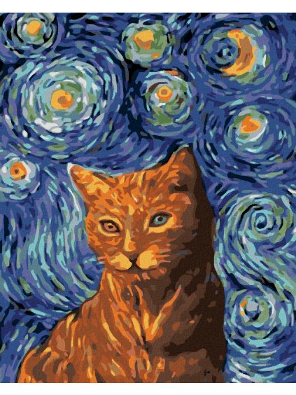 Diamantové maľovanie - KOČKA OD GOGHA (Rámovanie bez rámu a bez vypnutia plátna, Rozmer 40x50 cm)