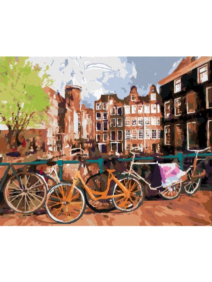 Diamantové maľovanie - BICYKLE V AMSTERDAME (Rámovanie bez rámu a bez vypnutia plátna, Rozmer 40x50 cm)