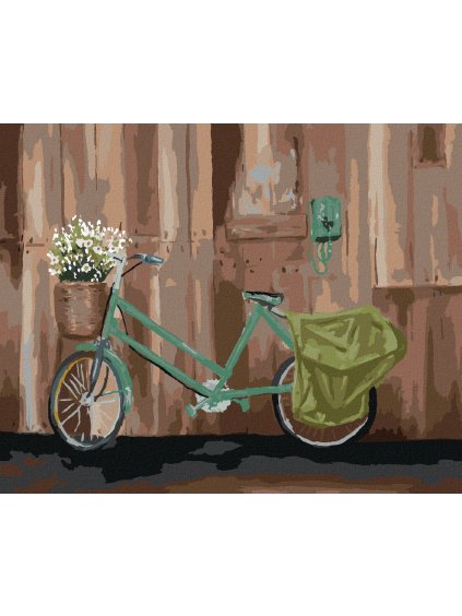 Diamantové maľovanie - BICYKEL S KOŠÍKOM KVETÍN (Rámovanie bez rámu a bez vypnutia plátna, Rozmer 40x50 cm)