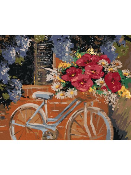 Diamantové maľovanie - BICYKEL S KYTICOU KVETÍN (Rámovanie bez rámu a bez vypnutia plátna, Rozmer 40x50 cm)