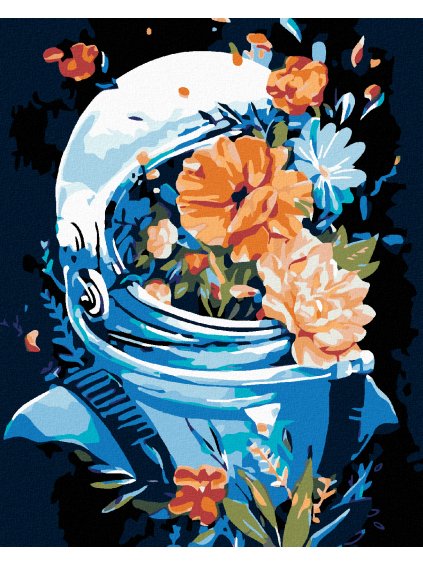 Diamantové maľovanie - ASTRONAUT PLNÝ KVETOV (Rámovanie bez rámu a bez vypnutia plátna, Rozmer 40x50 cm)