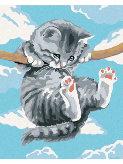 Diamantové maľovanie - MAČKA NA VETVE (Rámovanie bez rámu a bez vypnutia plátna, Rozmer 40x50 cm)