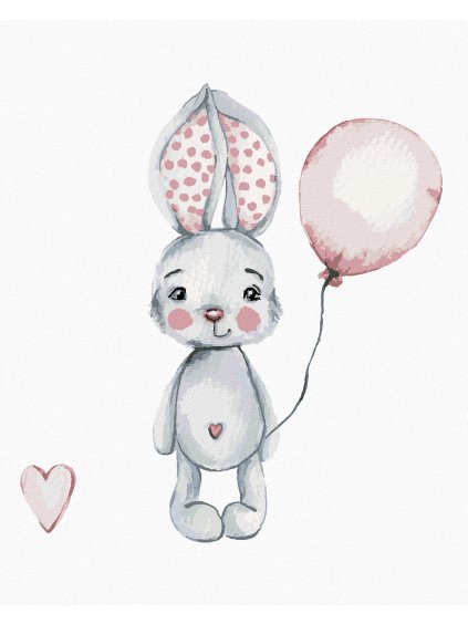 Diamantové maľovanie - KRÁLIK S BALÓNIKOM (Rámovanie bez rámu a bez vypnutia plátna, Rozmer 40x50 cm)