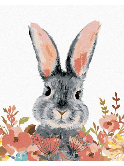 Diamantové maľovanie - KRÁLIK S FAREBNÝMI KVIETKAMI (Rámovanie bez rámu a bez vypnutia plátna, Rozmer 40x50 cm)