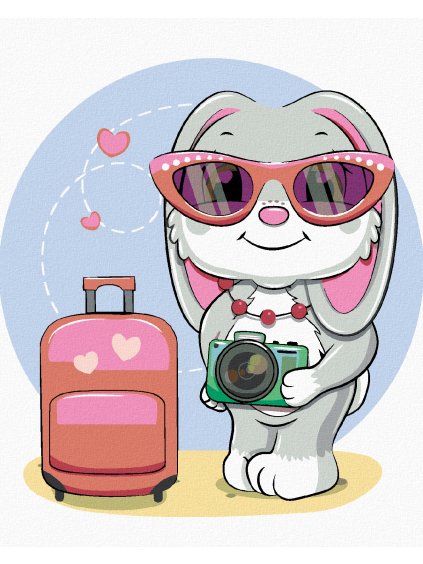 Diamantové maľovanie - KRÁLIK S KUFROM A FOŤÁKOM (Rámovanie bez rámu a bez vypnutia plátna, Rozmer 40x50 cm)