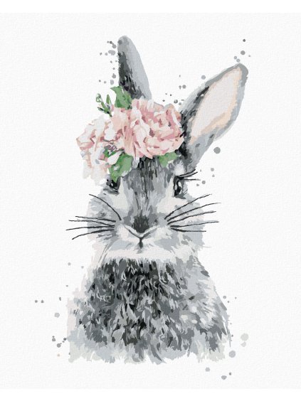 Diamantové maľovanie - KRÁLIK S KVETINKAMI (Rámovanie bez rámu a bez vypnutia plátna, Rozmer 40x50 cm)
