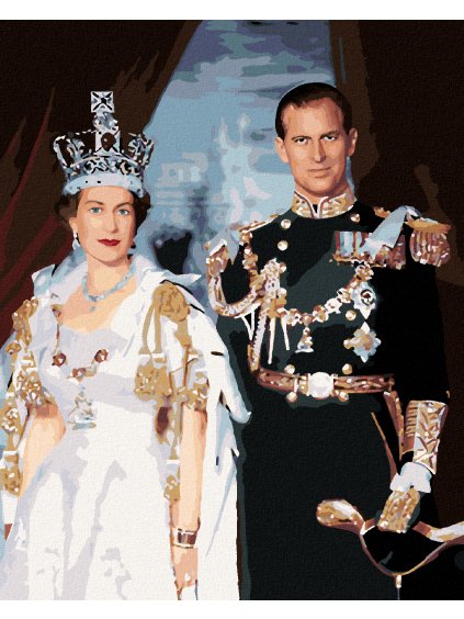 Diamantové maľovanie - KRÁĽOVNÁ ALŽBETA II. A PRINC FILIP PO KORUNOVÁCII (Rámovanie bez rámu a bez vypnutia plátna, Rozmer 40x50 cm)