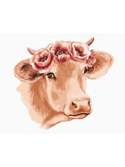 Diamantové maľovanie - KRAVA S KVETINOVÝM VENCOM (Rámovanie bez rámu a bez vypnutia plátna, Rozmer 40x50 cm)