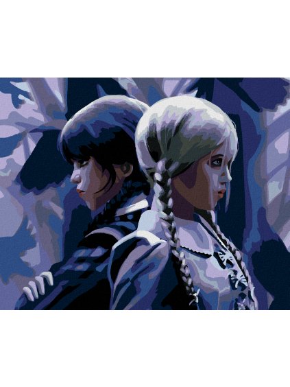 Diamantové maľovanie - KRESLENÁ WEDNESDAY A GOODY ADDAMS (Rámovanie bez rámu a bez vypnutia plátna, Rozmer 40x50 cm)