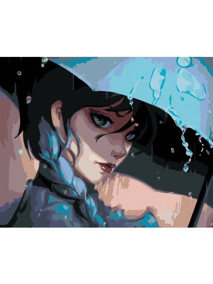 Diamantové maľovanie - KRESLENÁ WEDNESDAY POD DÁŽDNIKOM (Rámovanie bez rámu a bez vypnutia plátna, Rozmer 40x50 cm)