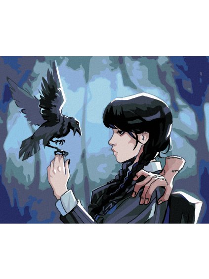 Diamantové maľovanie - KRESLENÁ WEDNESDAY S HAVRANOM (Rámovanie bez rámu a bez vypnutia plátna, Rozmer 40x50 cm)