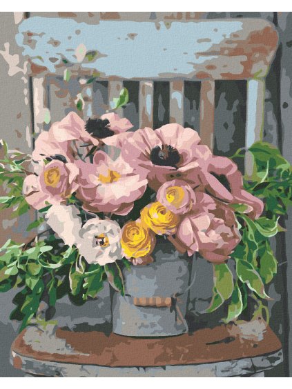 Diamantové maľovanie - KVETY V PLECHOVOM VEDRE (Rámovanie bez rámu a bez vypnutia plátna, Rozmer 40x50 cm)