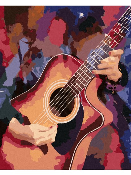 Diamantové maľovanie - GITARA NA FAREBNOM POZADÍ (Rámovanie bez rámu a bez vypnutia plátna, Rozmer 40x50 cm)