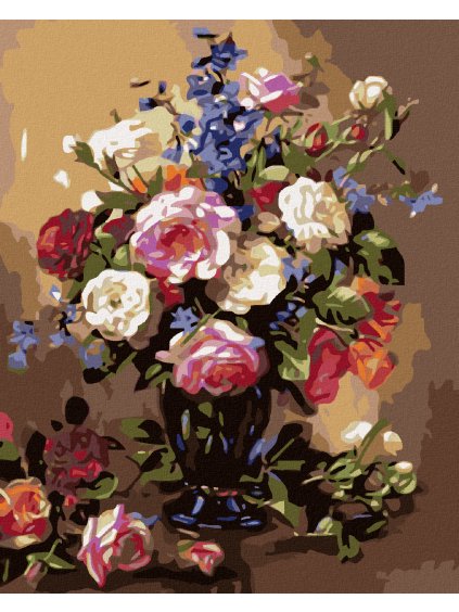 Diamantové maľovanie - KYTICA FAREBNÝCH RUŽÍ VO VÁZE (Rámovanie bez rámu a bez vypnutia plátna, Rozmer 40x50 cm)