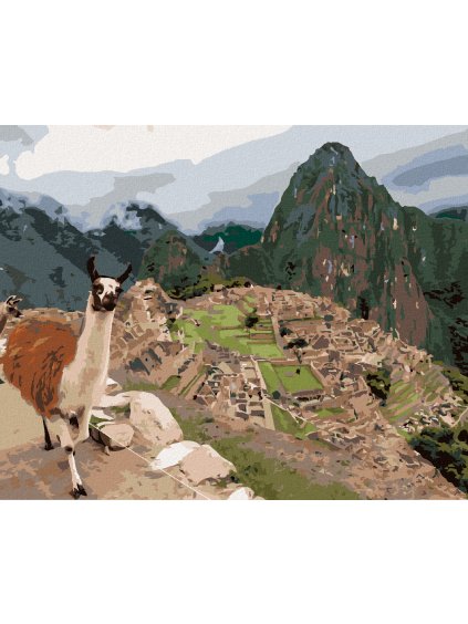 Diamantové maľovanie - LAMA A MACHU PICCHU (Rámovanie bez rámu a bez vypnutia plátna, Rozmer 40x50 cm)