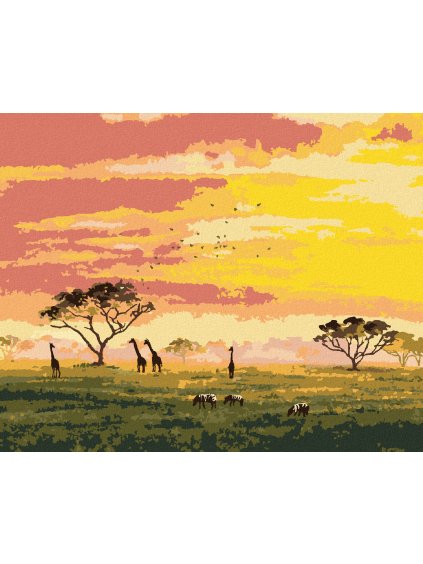 Diamantové maľovanie - ŽIRAFY A ZEBRY (Rámovanie bez rámu a bez vypnutia plátna, Rozmer 40x50 cm)