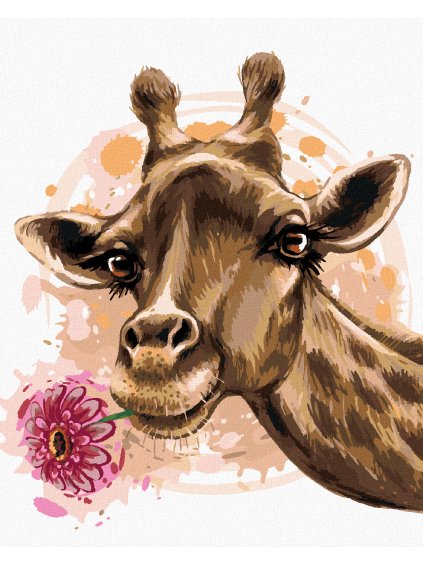 Diamantové maľovanie - ŽIRAFA S GERBEROU (Rámovanie bez rámu a bez vypnutia plátna, Rozmer 40x50 cm)