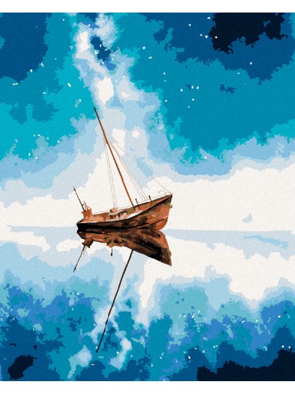 Diamantové maľovanie - LOĎ A MODRÁ VESMÍRNA OBLOHA (Rámovanie bez rámu a bez vypnutia plátna, Rozmer 40x50 cm)