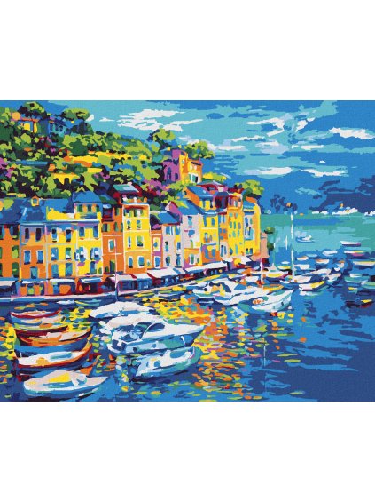 Diamantové maľovanie - LODE V PRÍSTAVE (Rámovanie bez rámu a bez vypnutia plátna, Rozmer 40x50 cm)