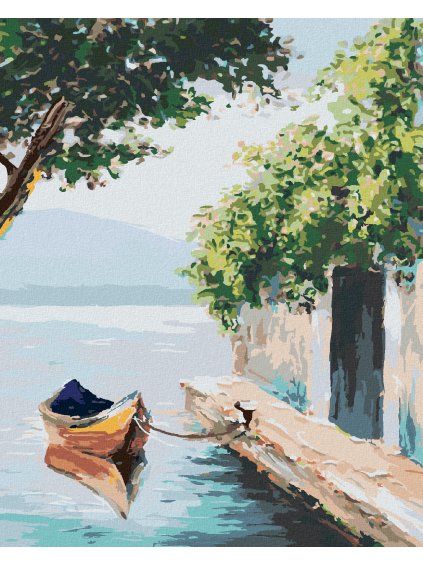 Diamantové maľovanie - LOĎKA PRI DOMČEKU V BENÁTKACH (Rámovanie bez rámu a bez vypnutia plátna, Rozmer 40x50 cm)