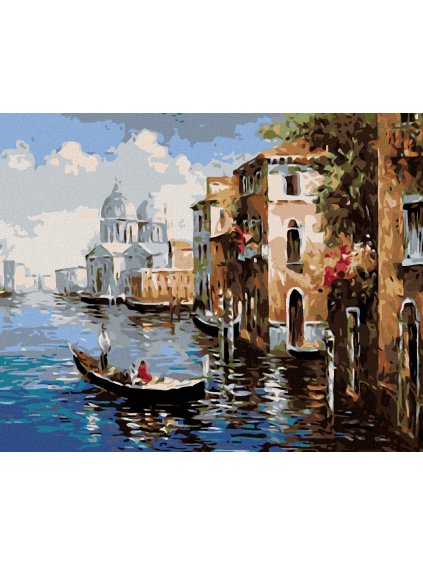 Diamantové maľovanie - LOĎ V MESTSKOM KANÁLI (Rámovanie bez rámu a bez vypnutia plátna, Rozmer 40x50 cm)