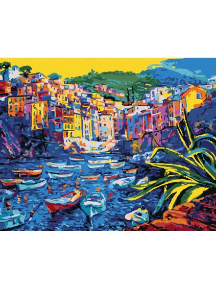 Diamantové maľovanie - LOĎKY PRI STAROM MESTE (Rámovanie bez rámu a bez vypnutia plátna, Rozmer 40x50 cm)