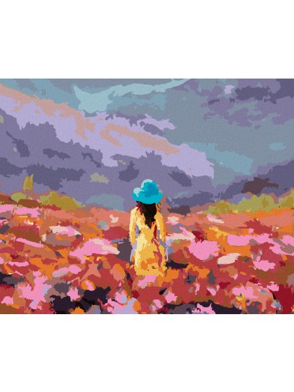 Diamantové maľovanie - ŽENA V KVETINOVOM POLI (Rámovanie bez rámu a bez vypnutia plátna, Rozmer 40x50 cm)