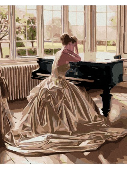 Diamantové maľovanie - ŽENA NA HUSLIACH (Rámovanie bez rámu a bez vypnutia plátna, Rozmer 40x50 cm)