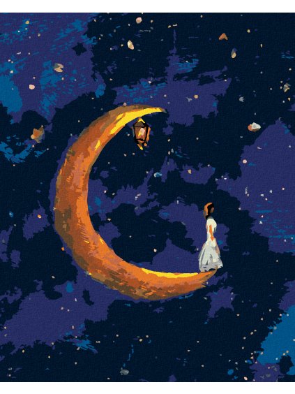 Diamantové maľovanie - ŽENA STOJACA NA MESIACI (Rámovanie bez rámu a bez vypnutia plátna, Rozmer 40x50 cm)