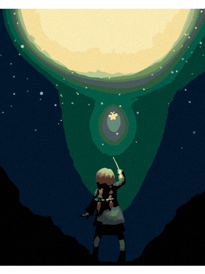 Diamantové maľovanie - MAGICKÝ MOTÝLIK A MESIAC (Rámovanie bez rámu a bez vypnutia plátna, Rozmer 40x50 cm)