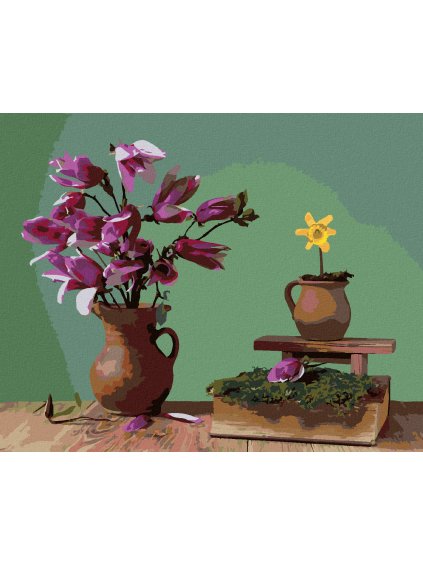 Diamantové maľovanie - MAGNÓLIA V KERAMICKEJ VÁZE (Rámovanie bez rámu a bez vypnutia plátna, Rozmer 40x50 cm)