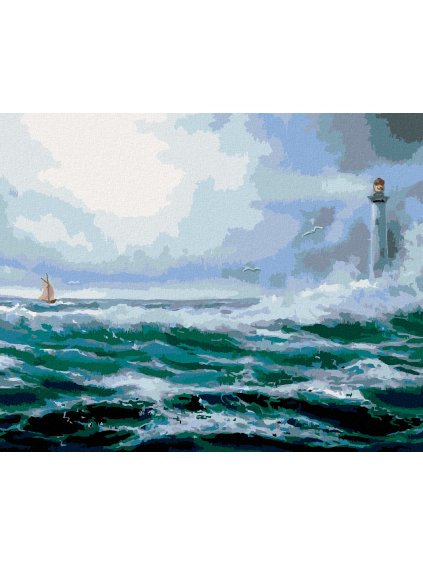 Diamantové maľovanie - MAJÁK V OCEÁNE (Rámovanie bez rámu a bez vypnutia plátna, Rozmer 40x50 cm)