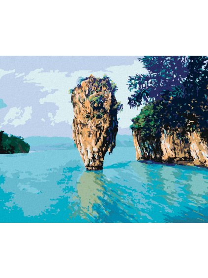 Diamantové maľovanie - MALÝ LESNÝ OSTROVČEK NA MORI (Rámovanie bez rámu a bez vypnutia plátna, Rozmer 40x50 cm)