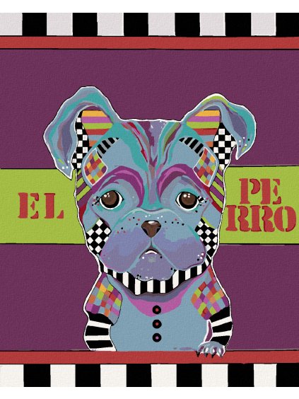 Diamantové maľovanie - MALÝ PES NA FIALOVOM POZADÍ (JONNA JAMES) (Rámovanie bez rámu a bez vypnutia plátna, Rozmer 40x50 cm)