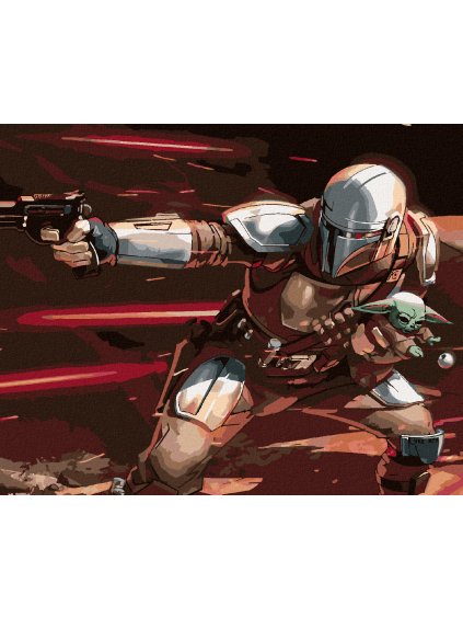 Diamantové maľovanie - MANDALORIAN A BABY YODA (Rámovanie bez rámu a bez vypnutia plátna, Rozmer 40x50 cm)