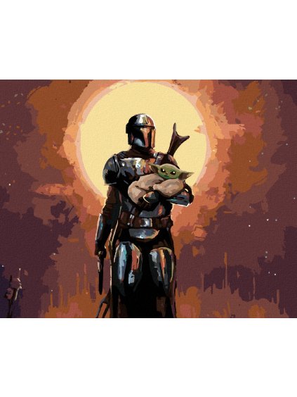 Diamantové maľovanie - MANDALORIAN S BABY YODOU V NÁRUČÍ (Rámovanie bez rámu a bez vypnutia plátna, Rozmer 40x50 cm)