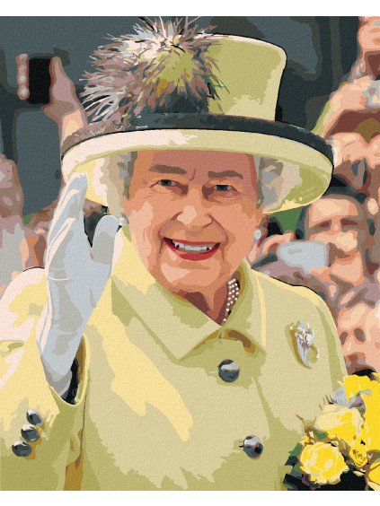 Diamantové maľovanie - MÁVAJÚCA KRÁĽOVNÁ ALŽBETA II. (Rámovanie bez rámu a bez vypnutia plátna, Rozmer 40x50 cm)