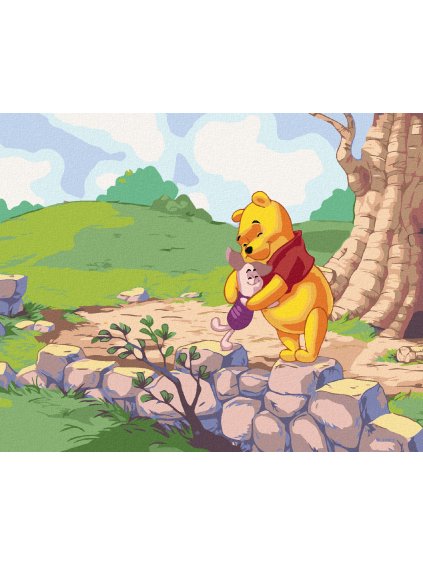 Diamantové maľovanie - MACKO PU A PRASIATKO (Rámovanie bez rámu a bez vypnutia plátna, Rozmer 40x50 cm)