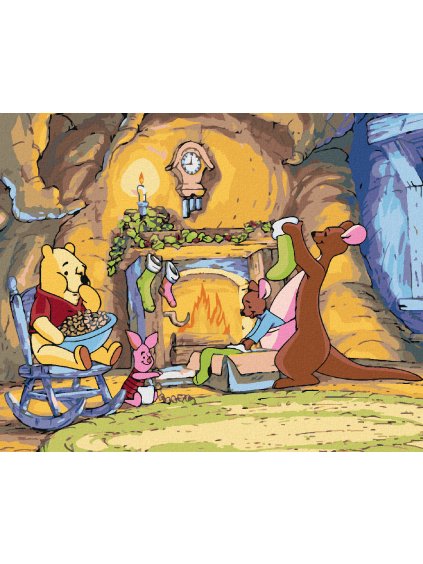 Diamantové maľovanie - MACKO PU A VIANOCE (Rámovanie bez rámu a bez vypnutia plátna, Rozmer 40x50 cm)