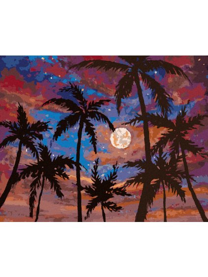 Diamantové maľovanie - MESIAC MEDZI PALMAMI (Rámovanie bez rámu a bez vypnutia plátna, Rozmer 40x50 cm)