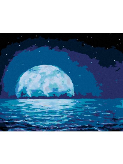 Diamantové maľovanie - MESIAC ODRÁŽAJÚCI SA V MORSKÝCH VLNÁCH (Rámovanie bez rámu a bez vypnutia plátna, Rozmer 40x50 cm)
