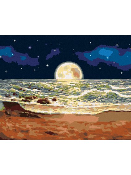Diamantové maľovanie - MESIAC SCHOVANÝ ZA MOROM (Rámovanie bez rámu a bez vypnutia plátna, Rozmer 40x50 cm)
