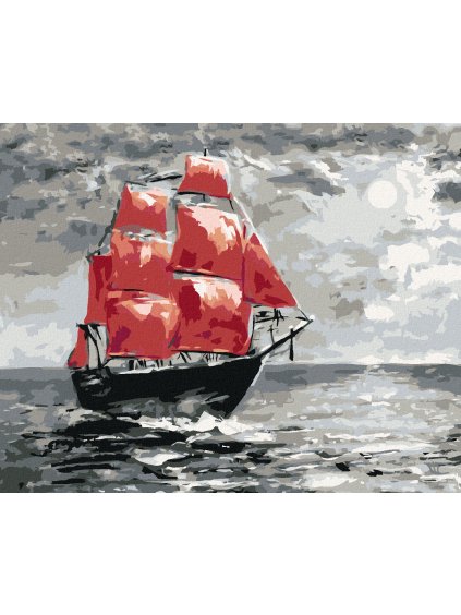 Diamantové maľovanie - MESAČNÝ SVIT A PLACHETNICA NA MORI (Rámovanie bez rámu a bez vypnutia plátna, Rozmer 40x50 cm)