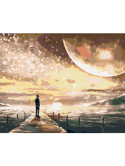 Diamantové maľovanie - MESAČNÝ SVIT NAD MÓLOM (Rámovanie bez rámu a bez vypnutia plátna, Rozmer 40x50 cm)
