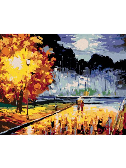 Diamantové maľovanie - MILENCI NA VEČERNEJ PRECHÁDZKE (Rámovanie bez rámu a bez vypnutia plátna, Rozmer 40x50 cm)