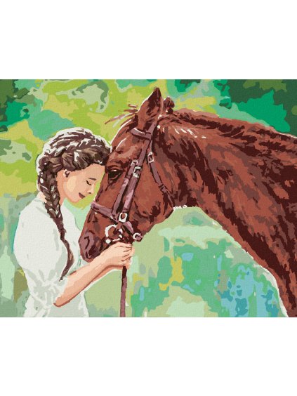 Diamantové maľovanie - MLADÉ DIEVČA S KOŇOM (Rámovanie bez rámu a bez vypnutia plátna, Rozmer 40x50 cm)