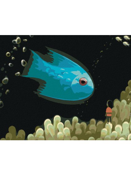 Diamantové maľovanie - MODRÁ RYBKA (Rámovanie bez rámu a bez vypnutia plátna, Rozmer 40x50 cm)
