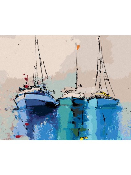 Diamantové maľovanie - MODRÉ JACHTY (Rámovanie bez rámu a bez vypnutia plátna, Rozmer 40x50 cm)